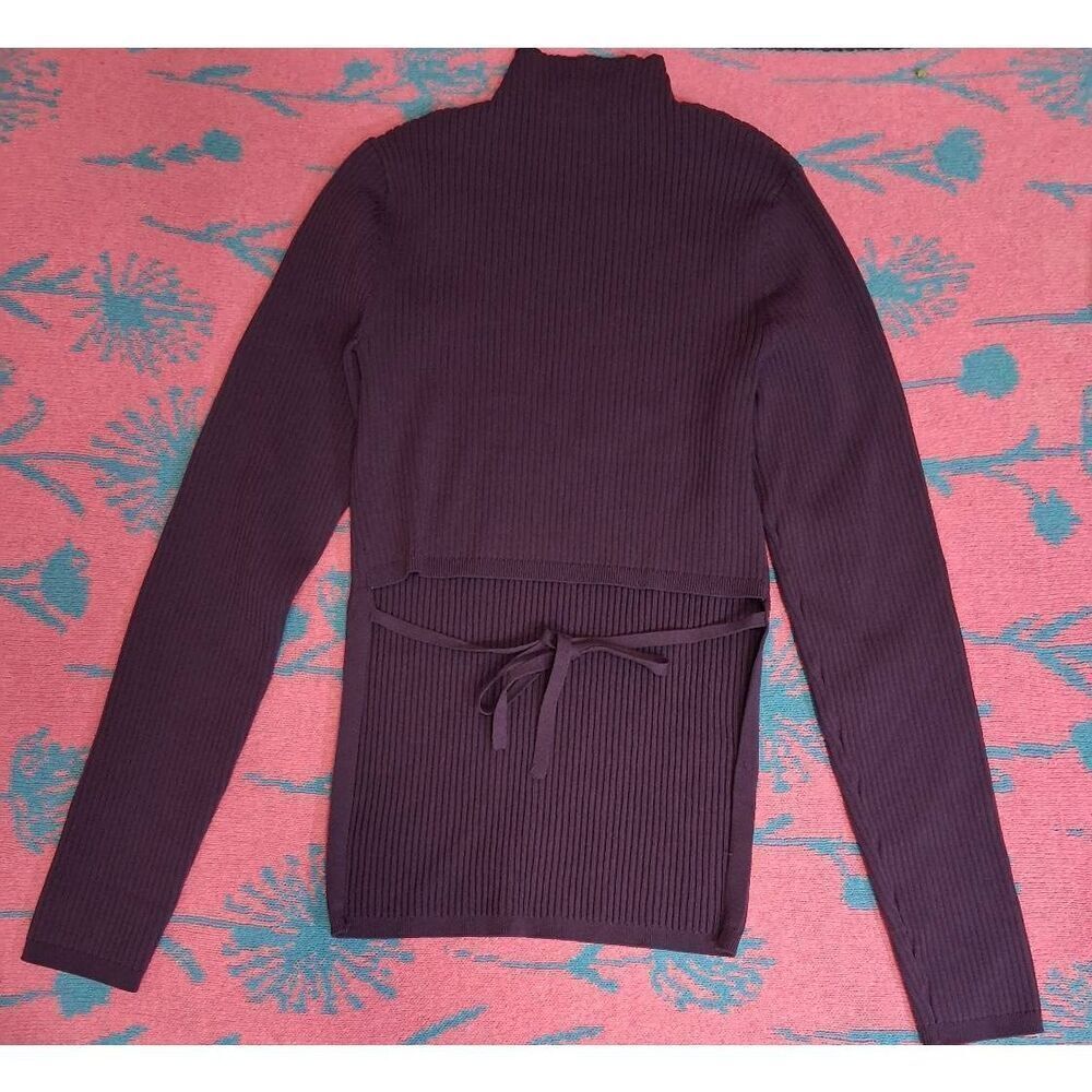 Babaton women medium mock new ribbed stretch purple summer spring sweater nylon
